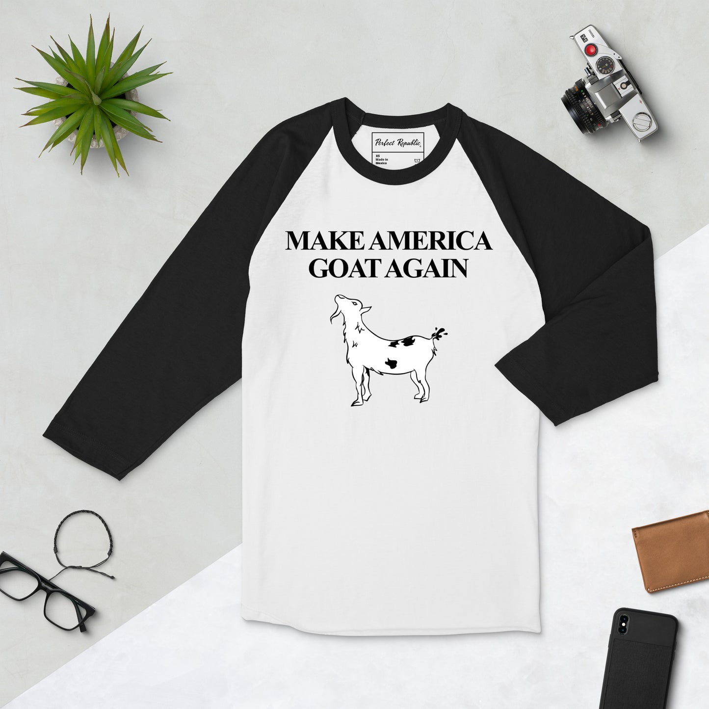 MAKE AMERICA GOAT AGAIN (featuring Patches the Goat) 3/4 sleeve raglan shirt